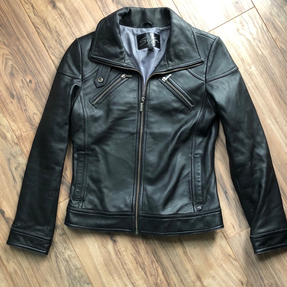 Small Black Leather Silver Moto Jacket